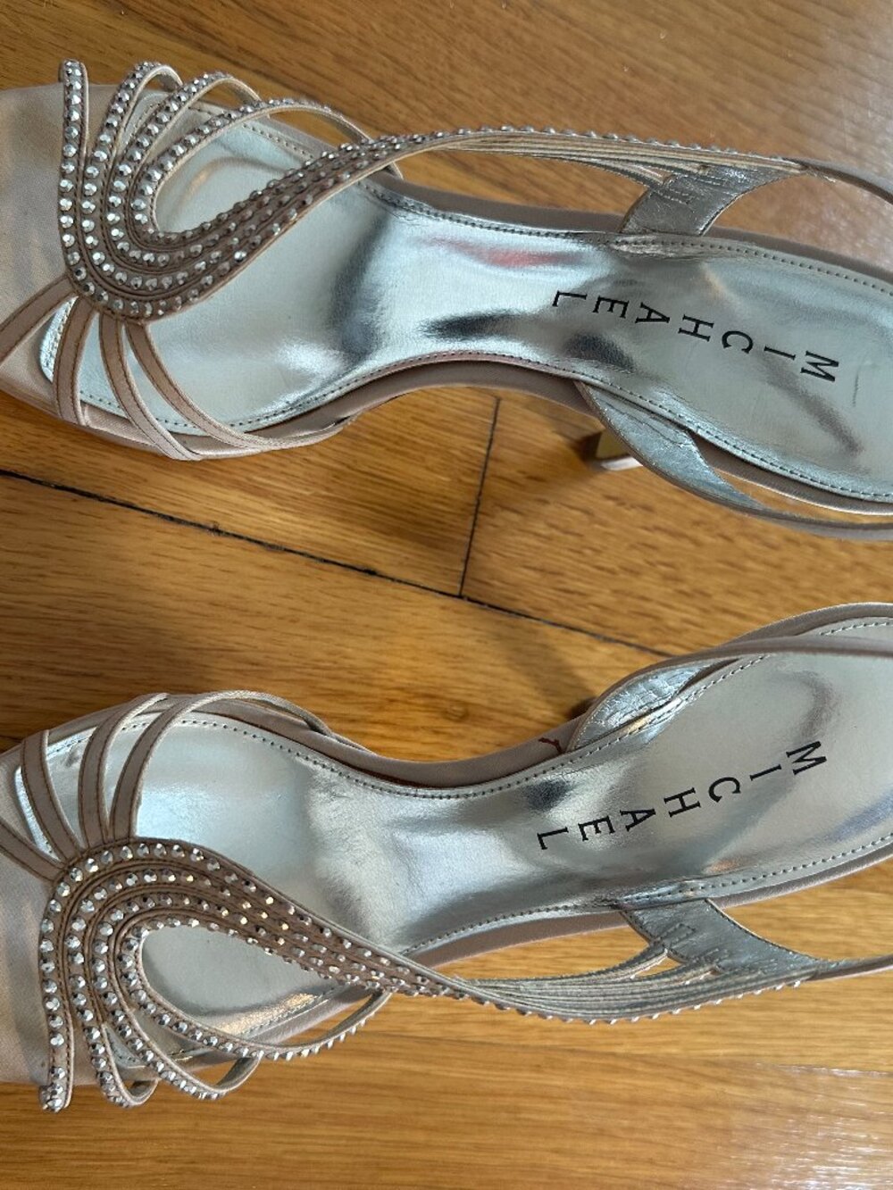 Michael Shannon Adalynn Champagne Rhinestone Strappy Heels 8M | 4" Heel